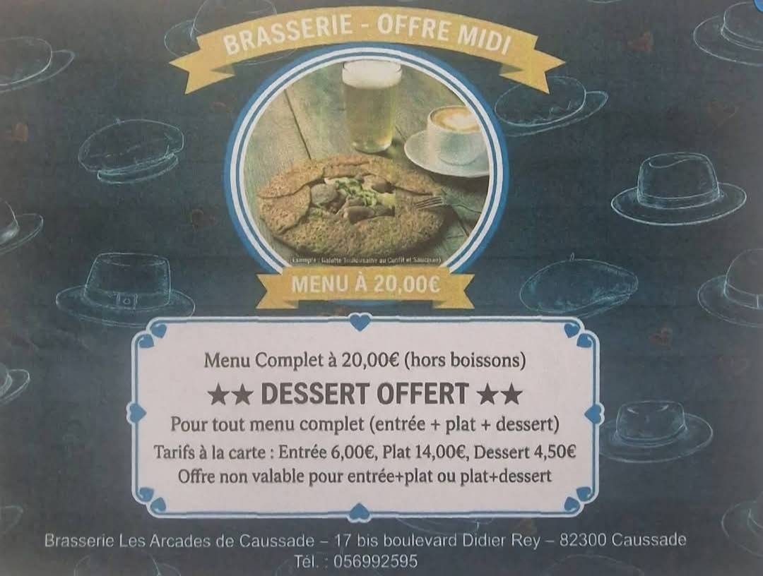 La carte - Les Arcades De Caussade - Restaurant Caussade - restaurant Septfonds